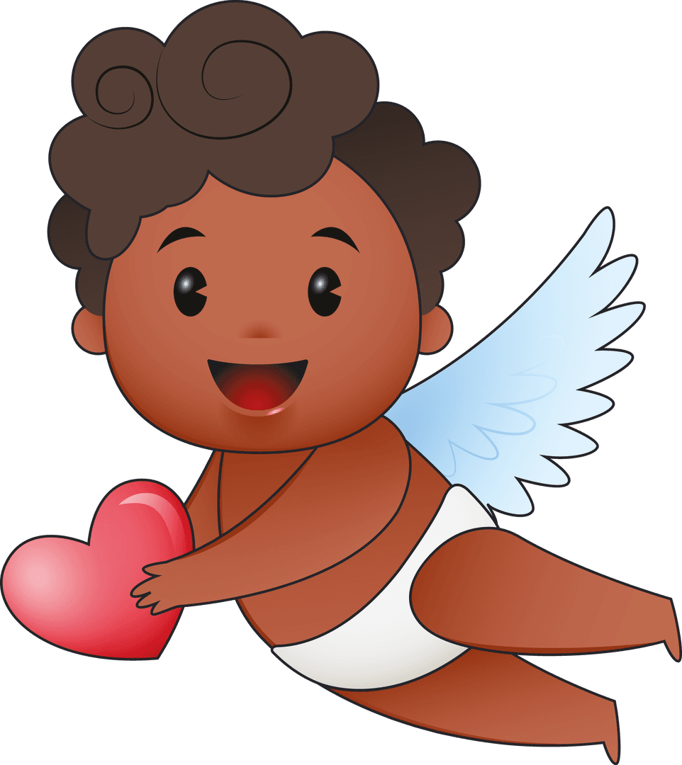 Flying Angel Holding Heart on Transparent Background for Romance Themes