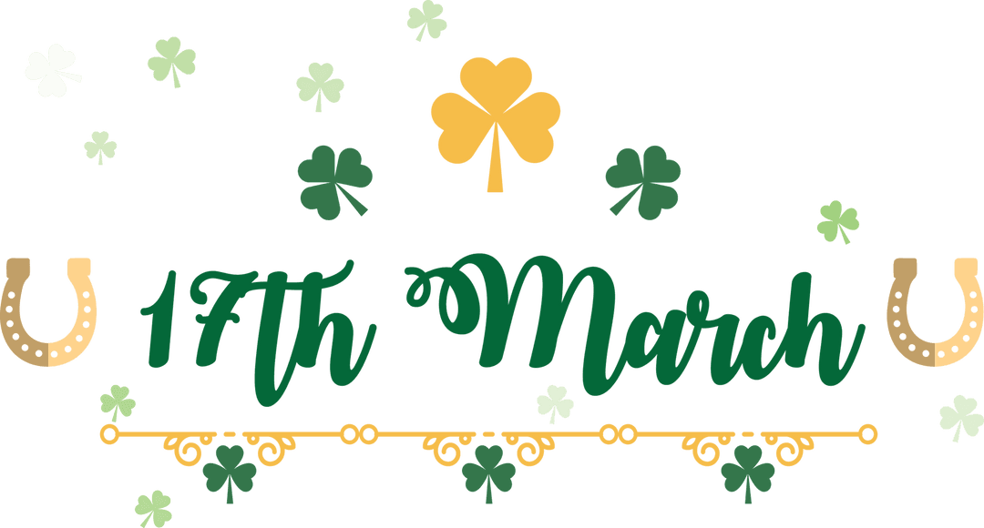Colorful Transparent Clovers and 17th March Text Design