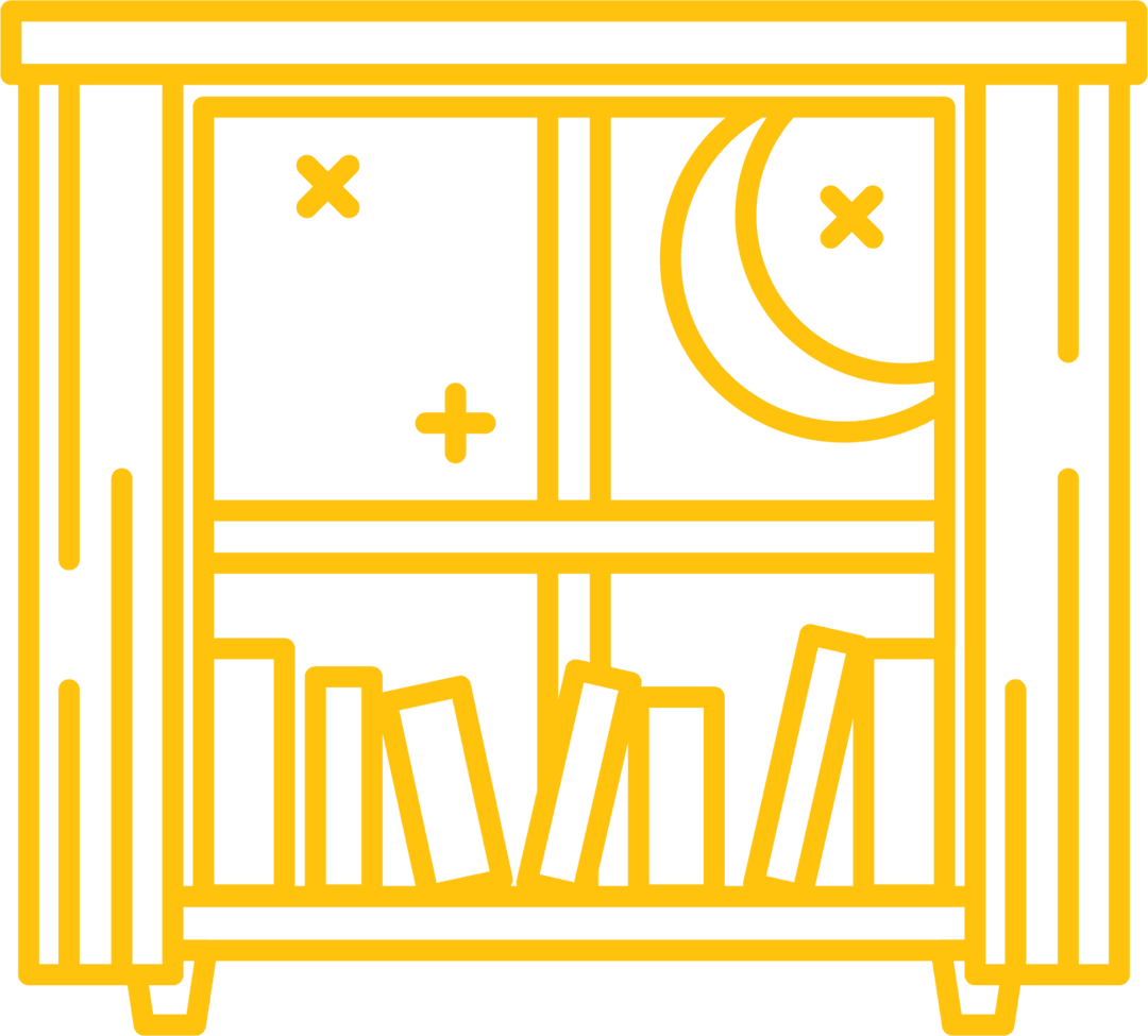 Yellow Window with Curtain and Books on Transparent Background