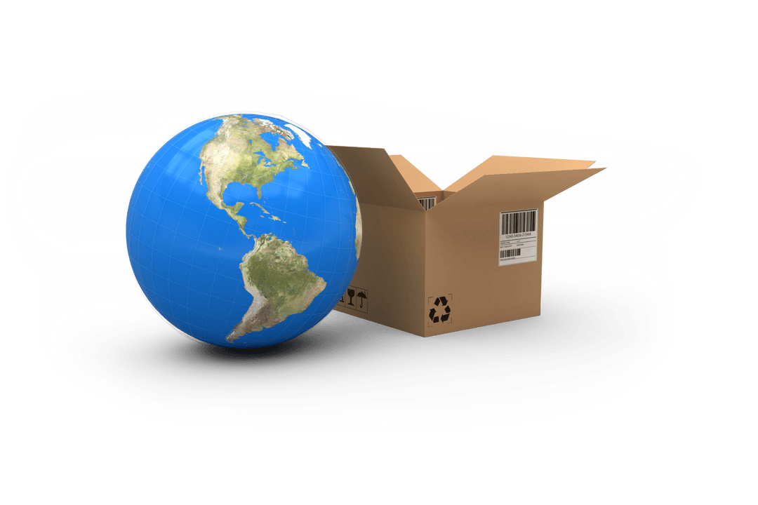 Transparent 3D Globe with Recycled Courier Box Illustration