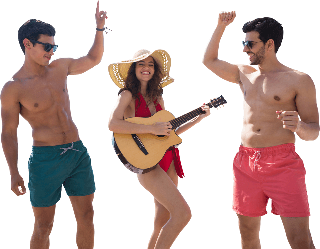 Happy Friends Celebrating Summer with Music Transparent Background
