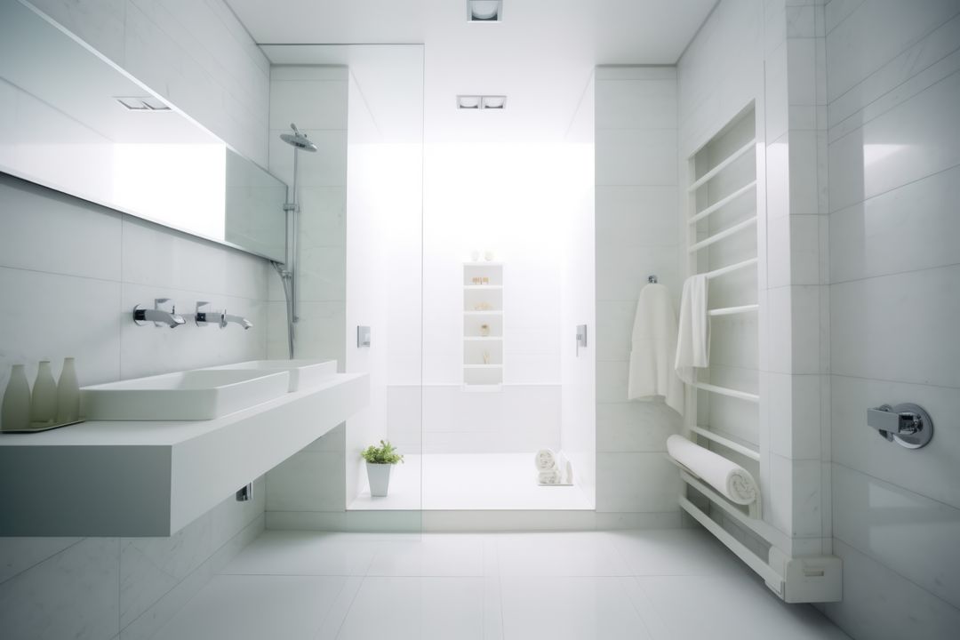 Modern Minimalist White Bathroom with Stylish Fixtures - Free Images, Stock Photos and Pictures on Pikwizard.com