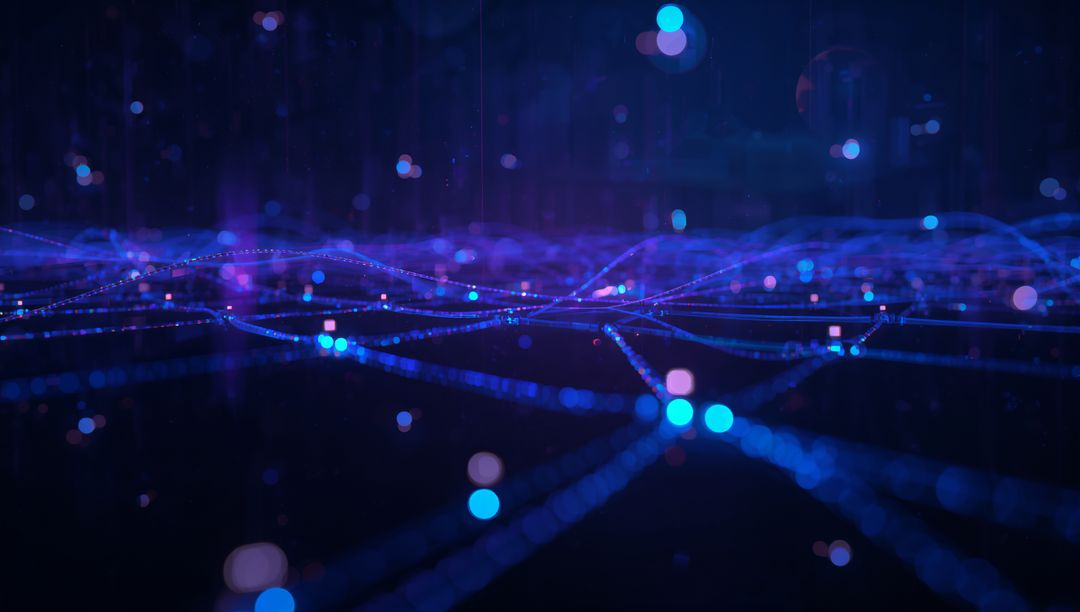 Futuristic Network with Pulsating Data Nodes in Virtual Space