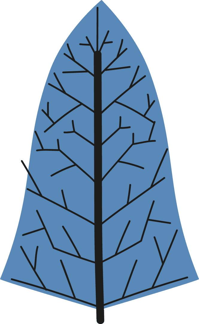 Illustrative Blue Leaf with Black Veins on Transparent Background