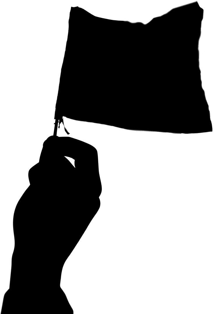 Black Silhouette Hand Holding Flag on Transparent Background