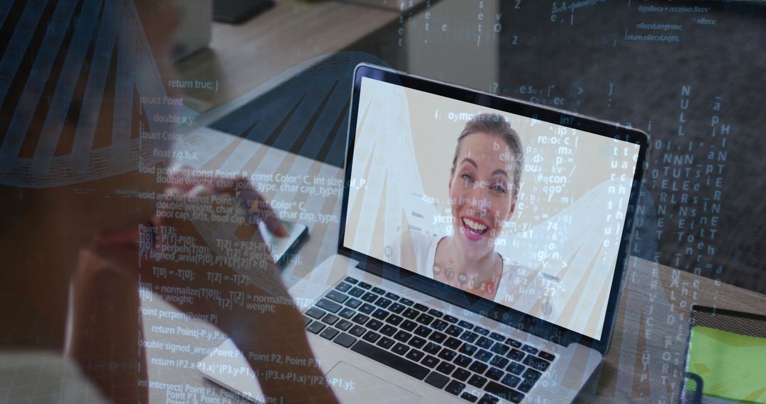 Virtual Meeting with Colleague on Laptop Screen During Remote Work