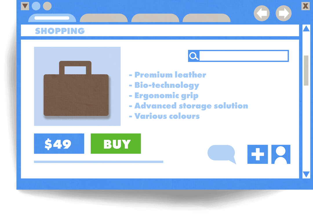 Transparent Digital Shopping Interface with Leather Briefcase Visuals