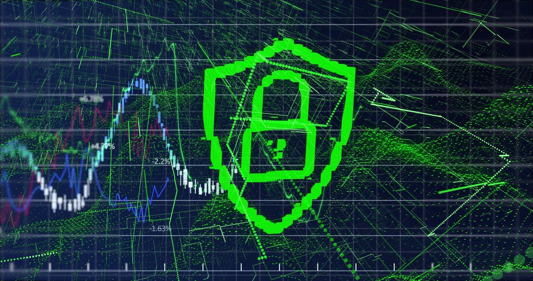 Digital Security Symbol with Data Charts Displaying Cyber Protection Concept