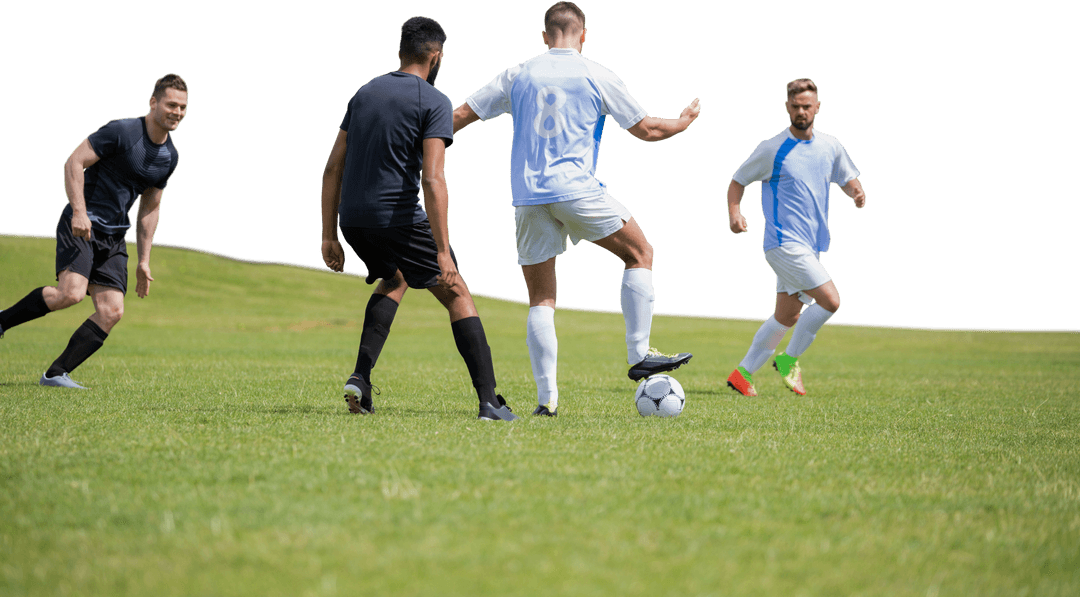 Diverse Footballers Mid-Game on Transparent Background