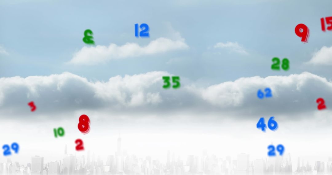 Falling Numbers Over Cityscape Symbolizing Financial Concepts