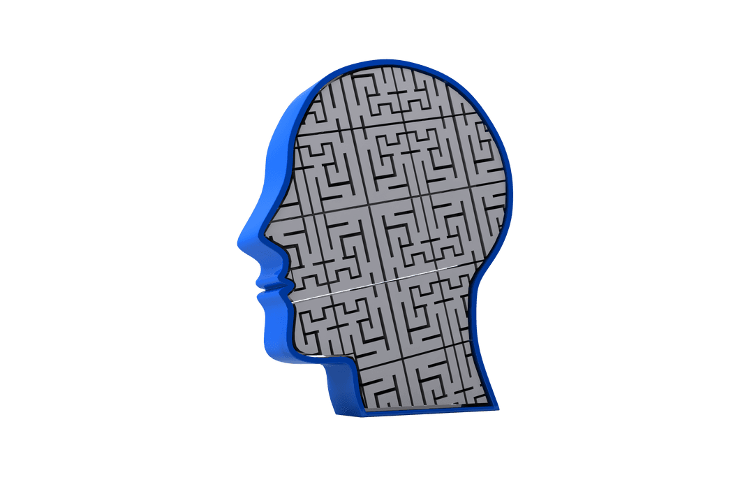 Human Head Silhouette with Maze Illustration on Transparent Background