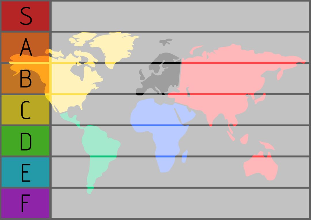 Color-Coded World Map Illustrating Global Energy Efficiency Tiers - Download Free Stock Templates Pikwizard.com