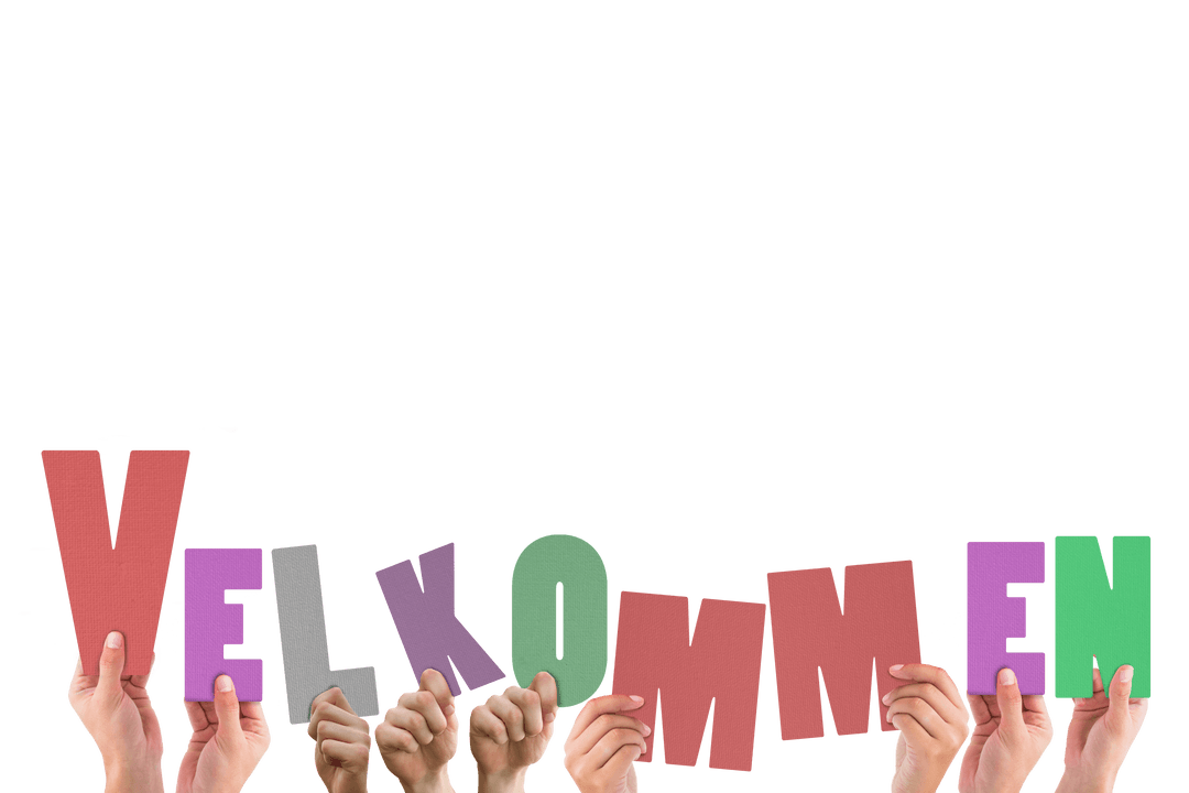 3D Hands Holding Velkommen Letters on Transparent Background