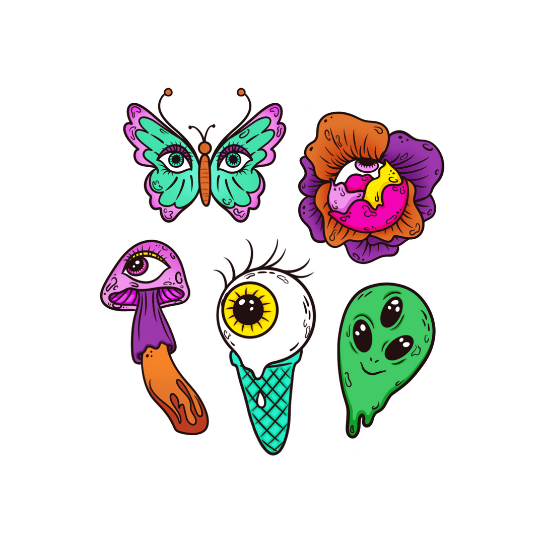 Fantastical Surreal Stickers on Transparent Background with Whimsical Design