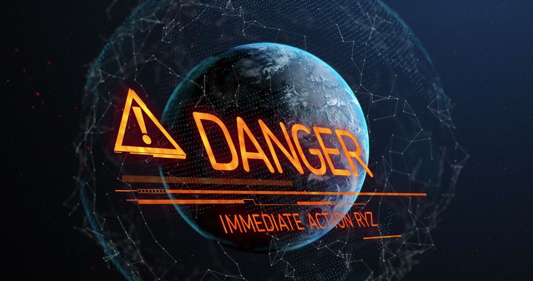 Digital Warning Over Earth Highlighting Global Alert
