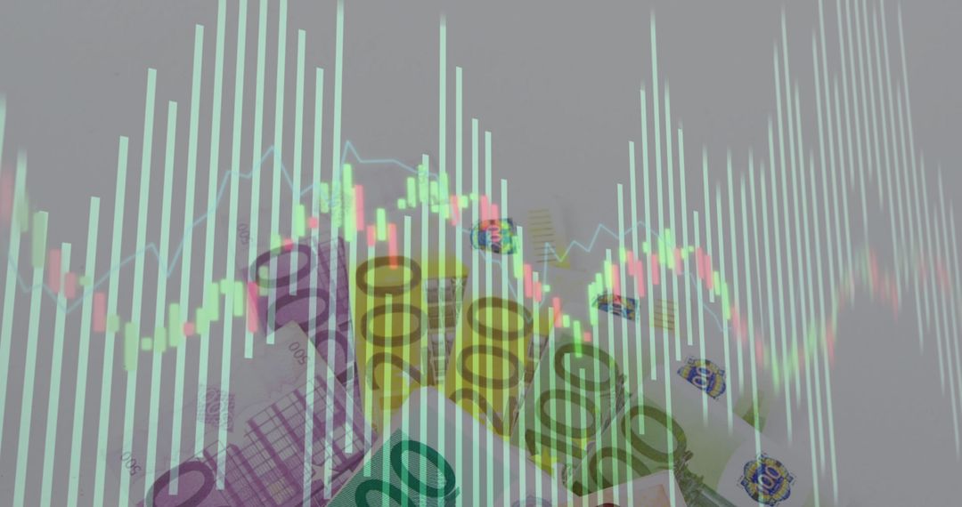 Financial Graph Overlay on Euro Banknotes Displays Market Fluctuations