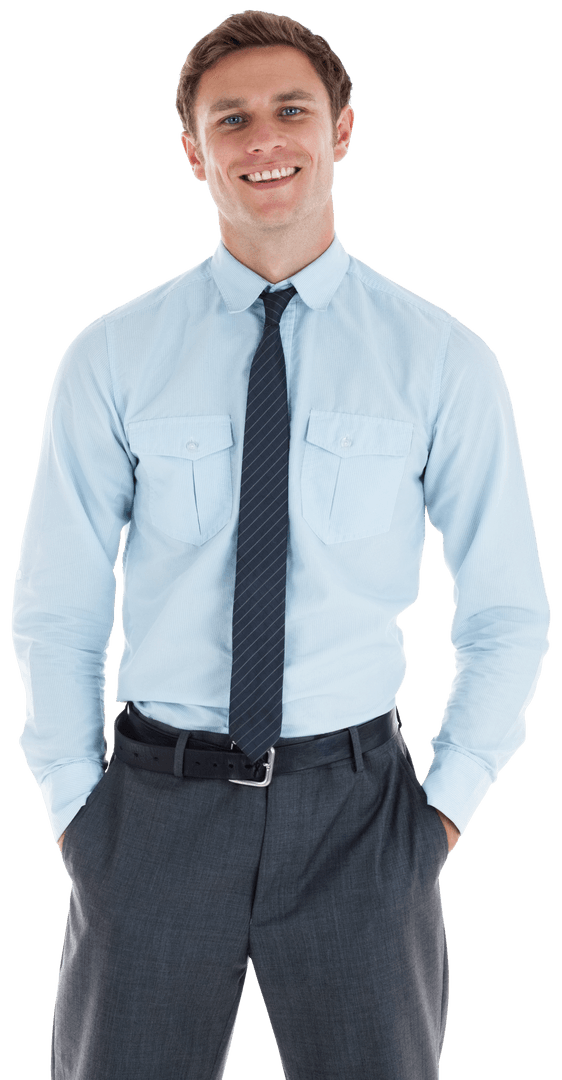 Smiling Businessman in Shirt and Tie on Transparent Background
