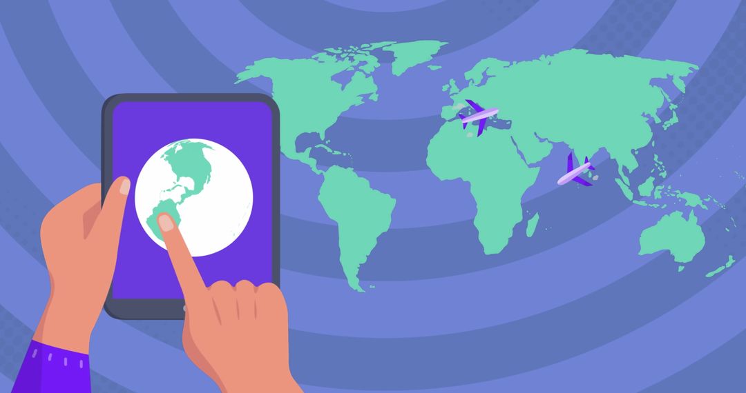 Global Travel Planning on Digital Tablet with World Map