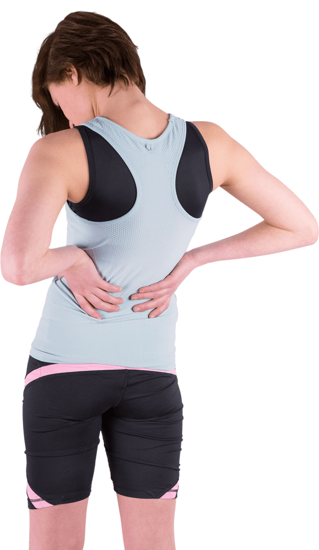 Athletic Woman with Transparent Background Experiencing Back Pain