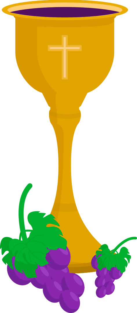 Golden Chalice with Cross and Grapes on Transparent Background