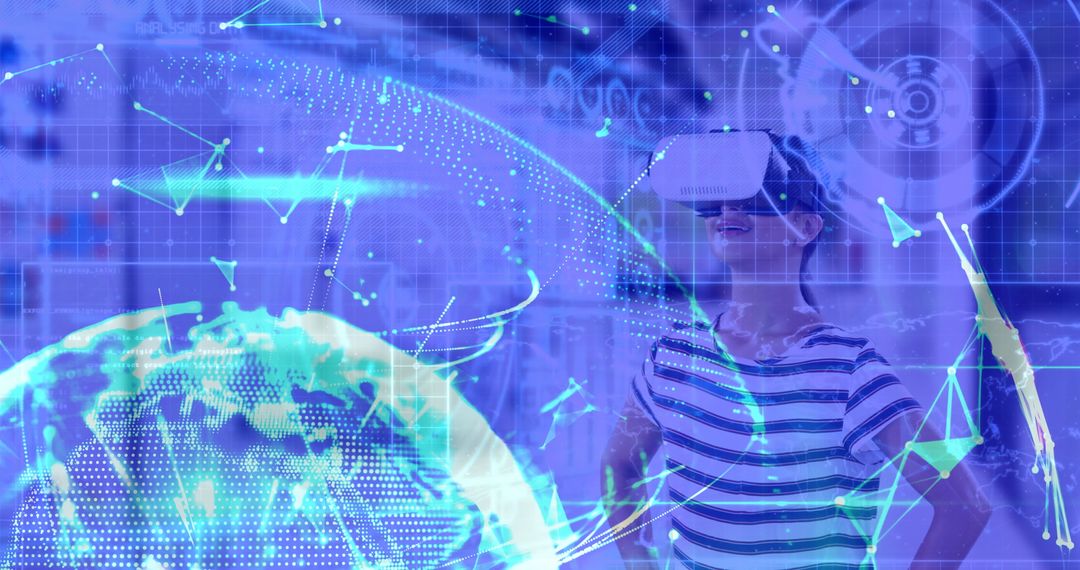 Virtual Reality User Experiencing Global Digital Networks