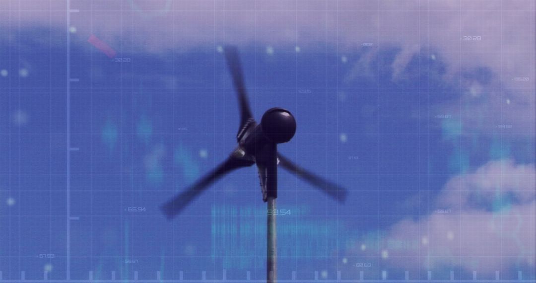 Digital Windmill with Financial Data Overlay Illustrating Renewable Energy