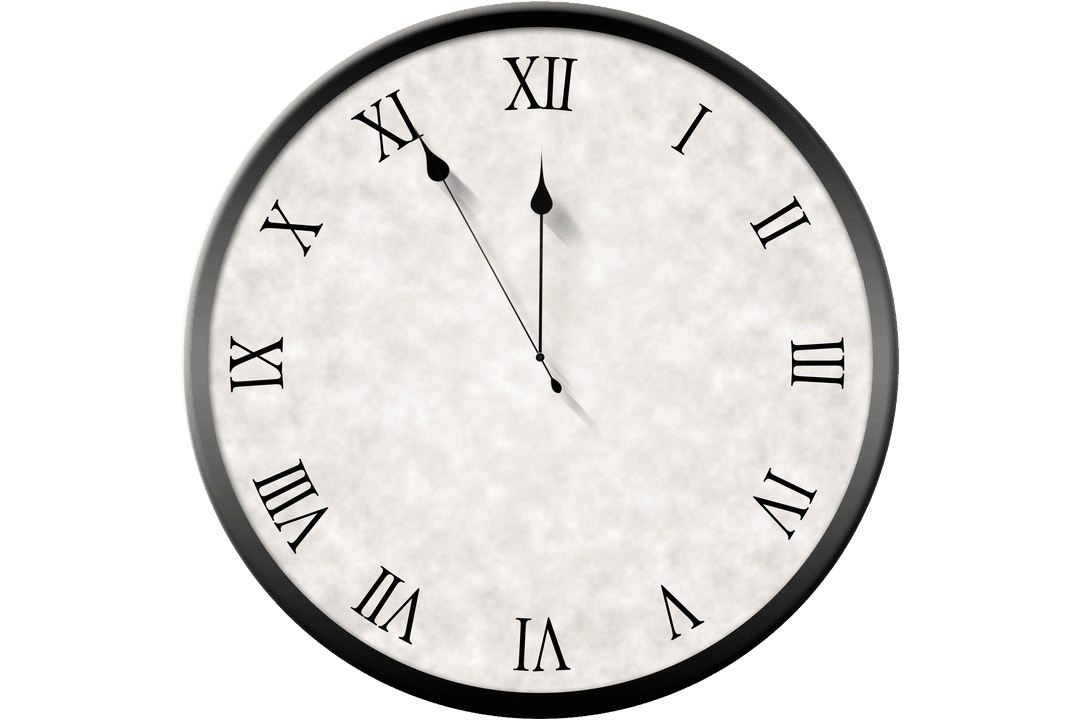 Classic Wall Clock with Roman Numerals on Transparent Background