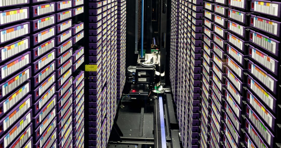 Rows of Computer Servers in High-Tech Data Center Corridor