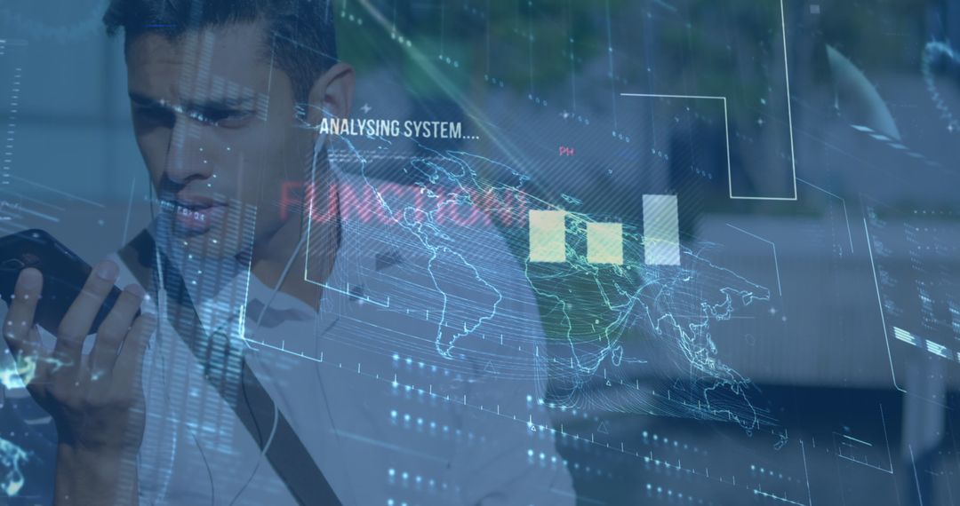 Man with Smartphone Analyzing Financial Data Concepts