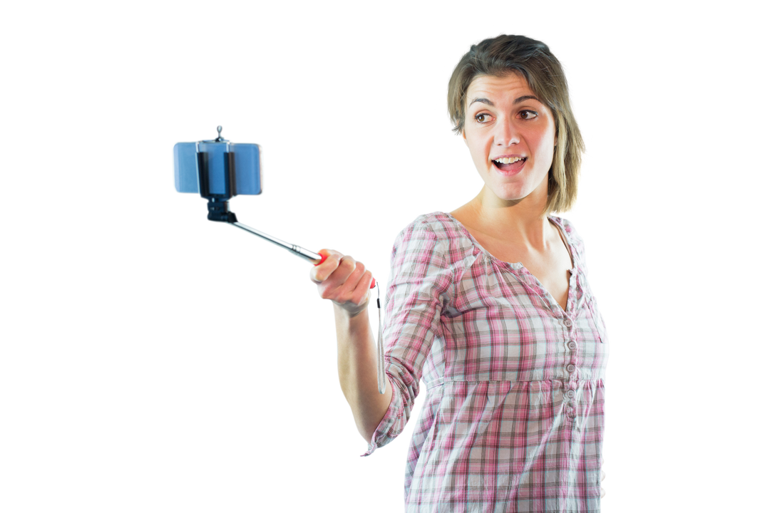 Cheerful Woman Taking Selfie on Transparent Background - Download Free Stock Images Pikwizard.com