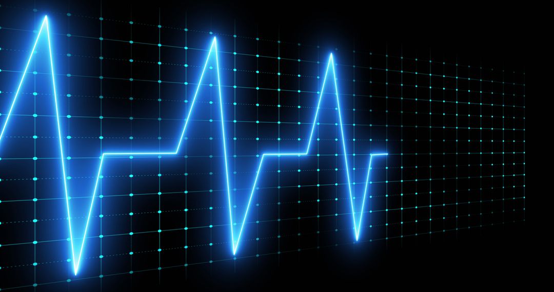 Glowing Digital Heartbeat Line on Black Grid