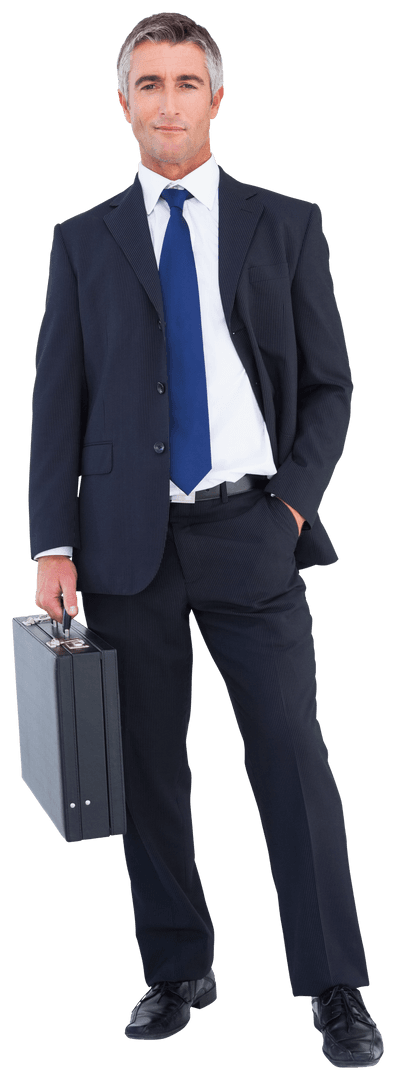 Transparent Businessman with Suitcase Confident Pose