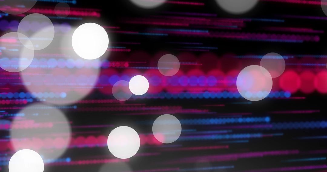 Abstract neon bokeh with colorful horizontal light streaks and grainy film texture background