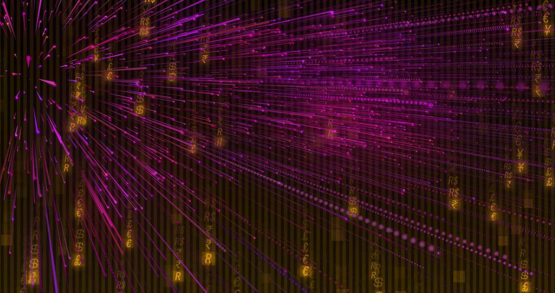 Abstract Digital Tunnel with Magenta Data Lines and Currency Symbols