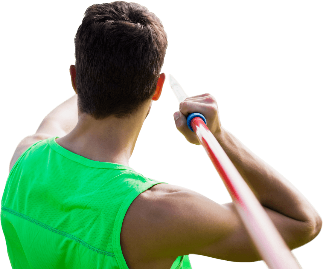 Caucasian Athlete with Javelin Transparent Background