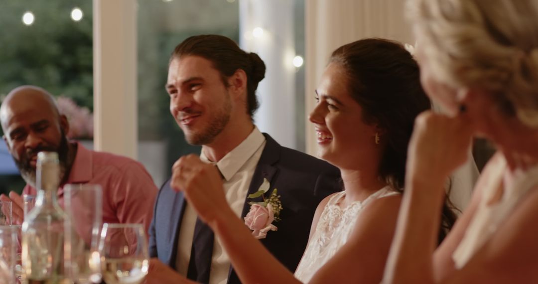 Guests Enjoying Lively Wedding Reception Conversation