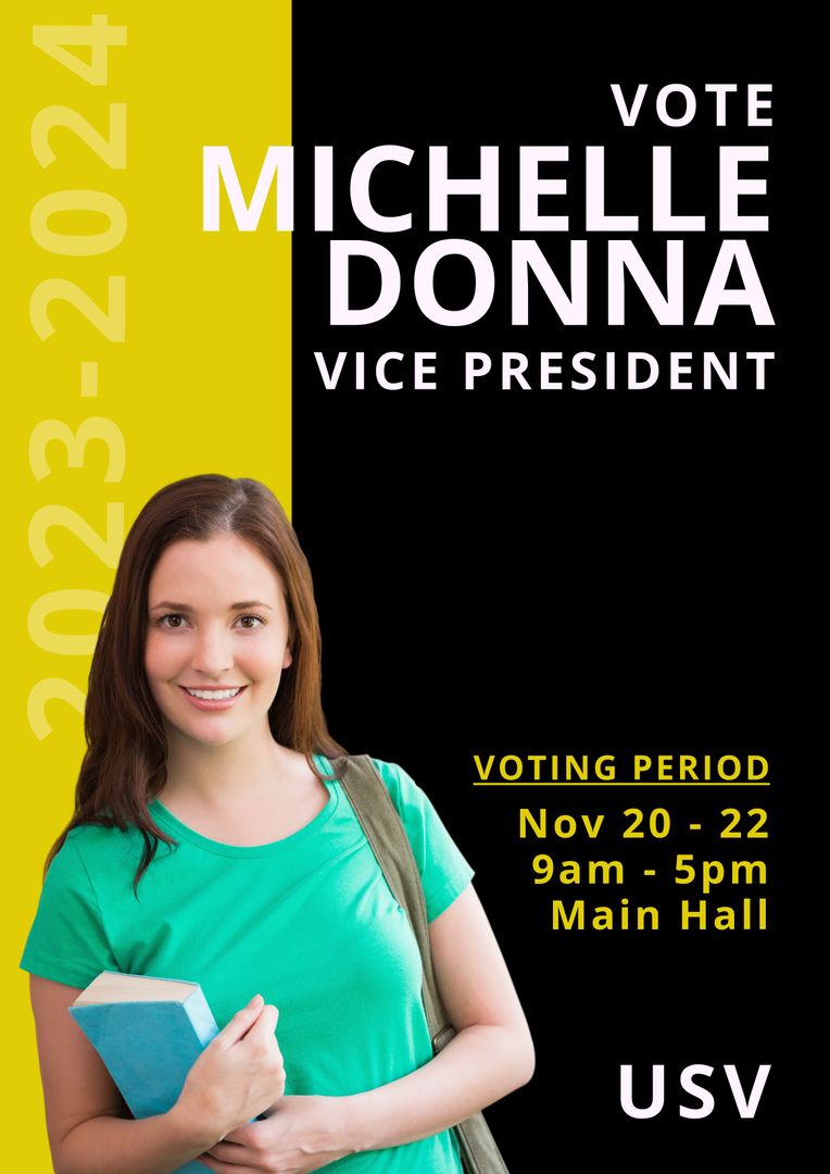 Young Woman Encouraging Voters for University Election with Campaign Poster - Download Free Stock Templates Pikwizard.com