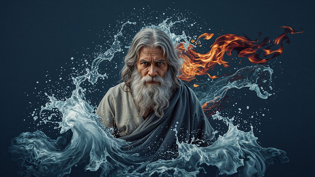 Ethereal Elder Wizard Controlling Water and Fire Elements