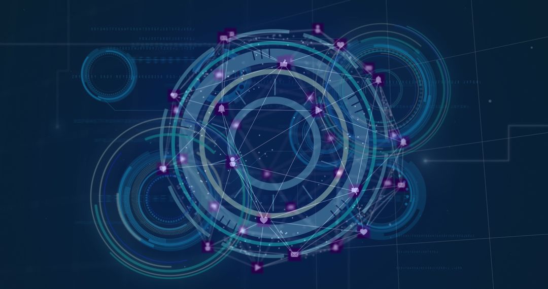 Futuristic Digital Network Interface with Glowing Nodes