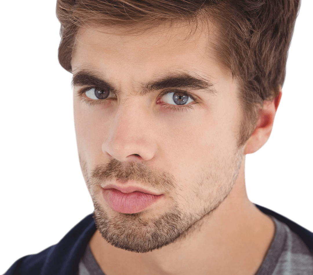 Transparent Serious Man Close-Up with Intense Expression