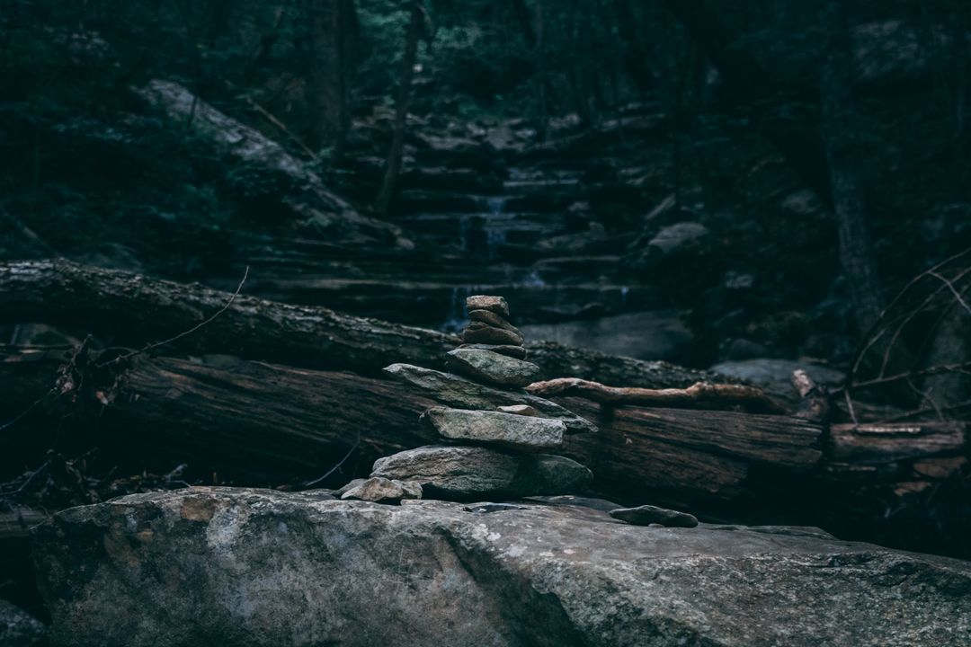 Stacked Stones in Serene Forest Wilderness