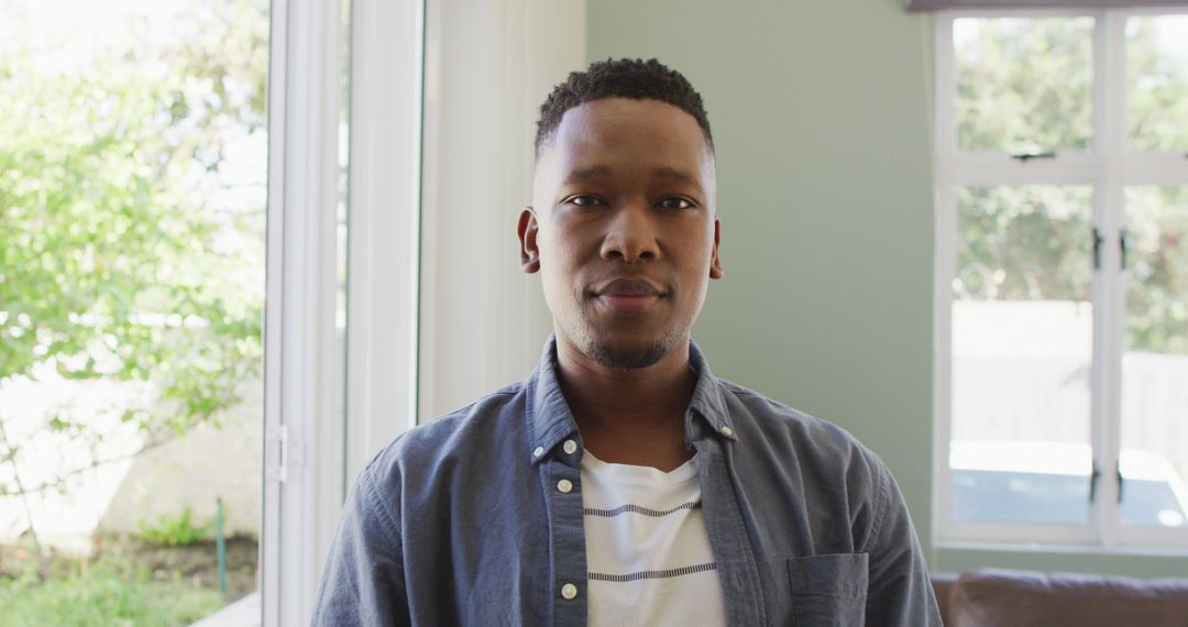 Smiling African American Man Relaxed at Home
