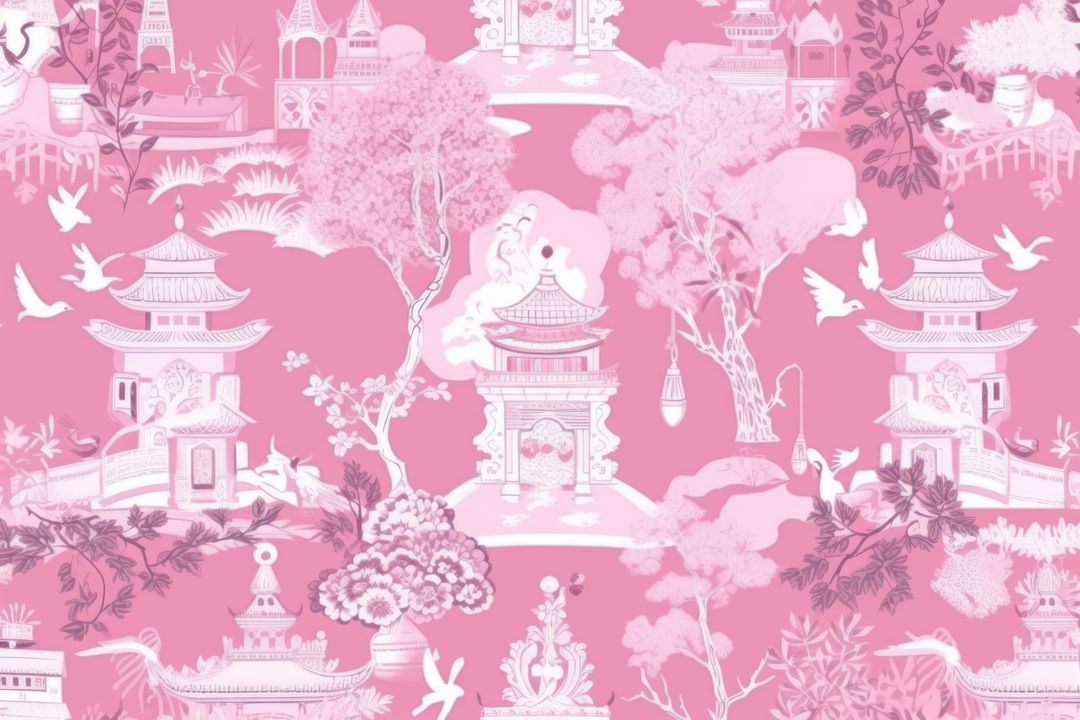 Repeatable pattern of chinoiserie on pink background, created using generative ai technology - Free Images, Stock Photos and Pictures on Pikwizard.com