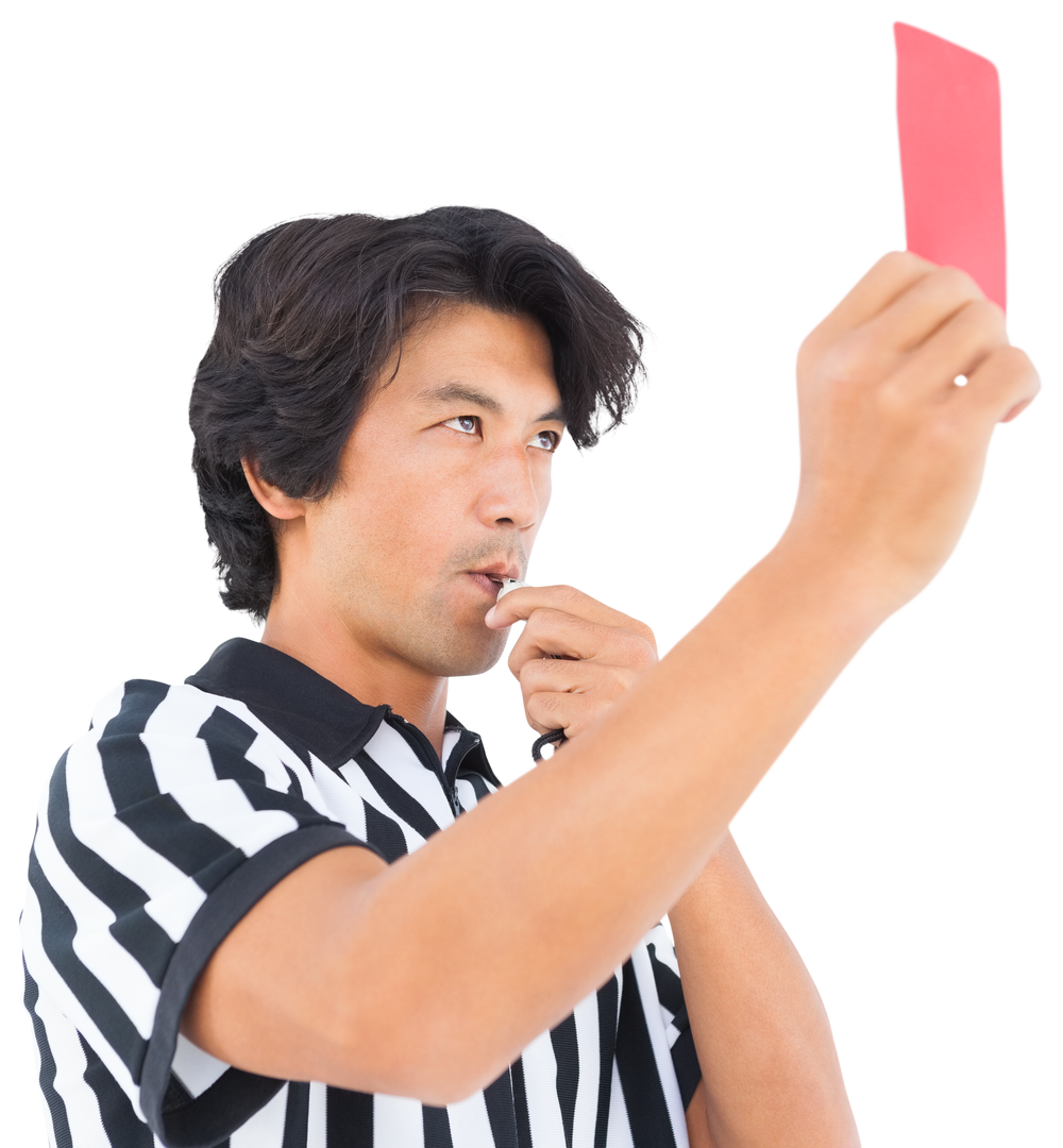 Asian Referee Holding Red Card Blowing Whistle Transparent Background - Download Free Stock Images Pikwizard.com