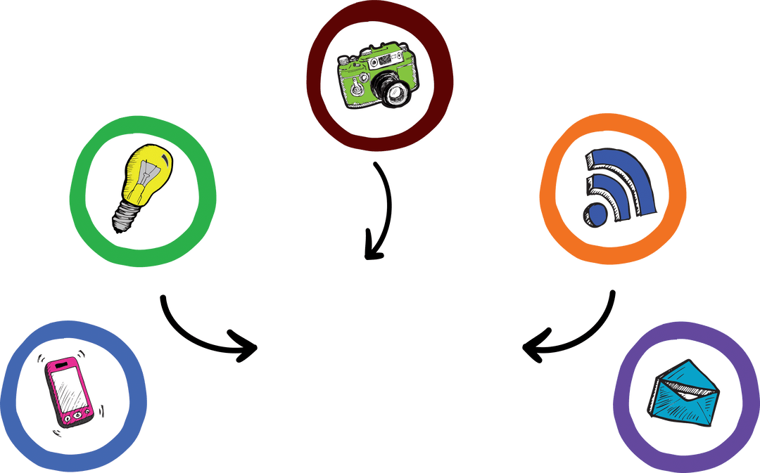 Transparent Technology Illustrations with Colorful Circles and Mockup Arrows