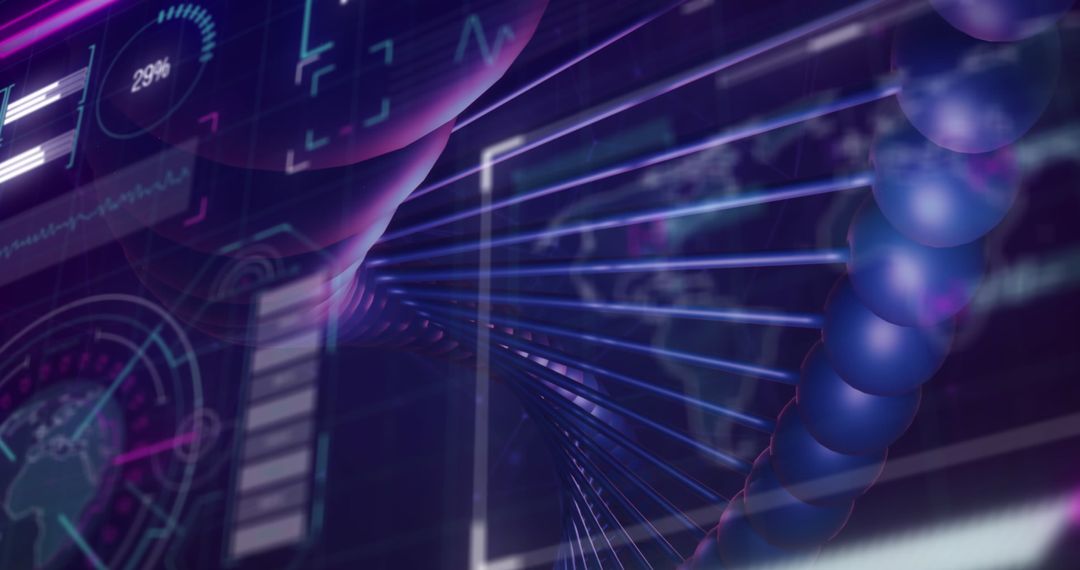 Futuristic DNA Double Helix with Digital Interface