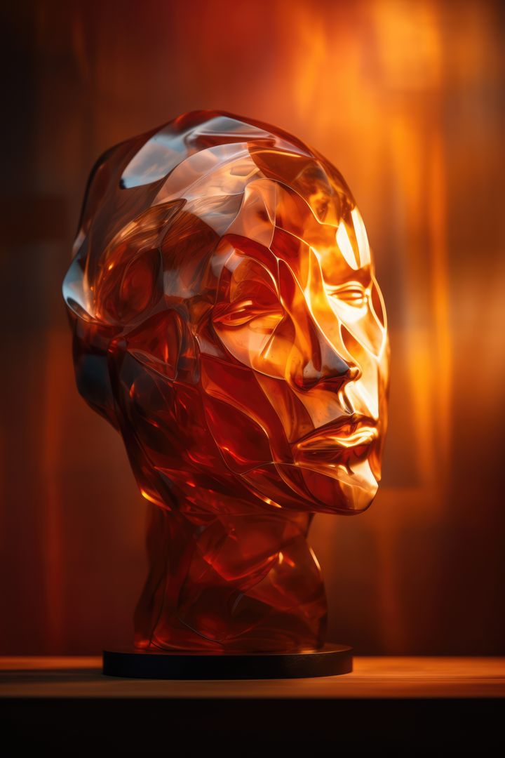 Close up of shiny face sculpture on orange background, created using generative ai technology - Free Images, Stock Photos and Pictures on Pikwizard.com