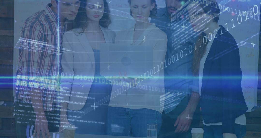 Digital Finance Team Analyzing Data with Technology Overlay