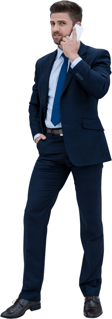 Transparent Confident Businessman on Phone in Formal Suit