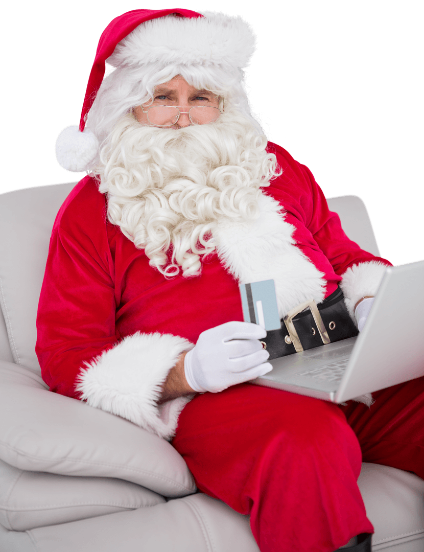Transparent Santa Shopping Online with Credit Card